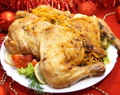 Запеченная курица с грибами